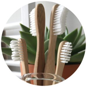 4 Brush With Bamboo brushes in a toothbrush holder